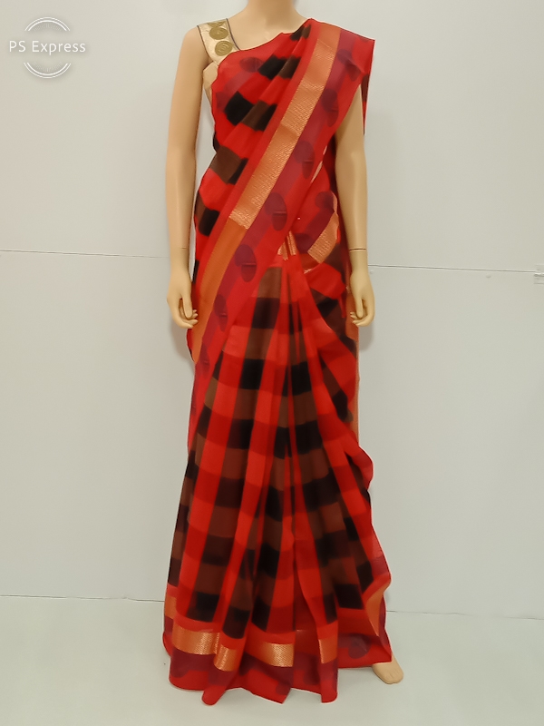 SAREE UPPADA FANCY COTTON BLACK RED S0139 RS995