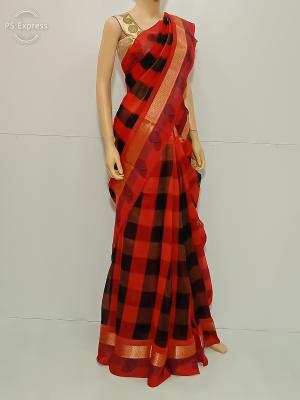 SAREE UPPADA FANCY COTTON BLACK RED S0139 RS995