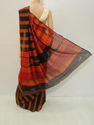 SAREE  VARALAKSHMI BHAGALPURI COTTON BROWN BLACK S0103 RS 975.