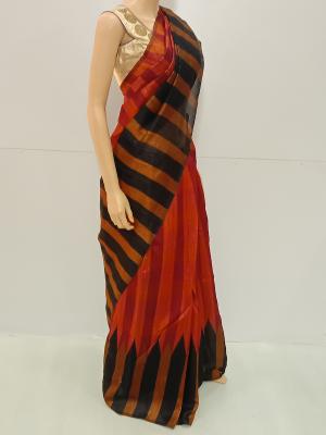 SAREE  VARALAKSHMI BHAGALPURI COTTON BROWN BLACK S0103 RS 975.