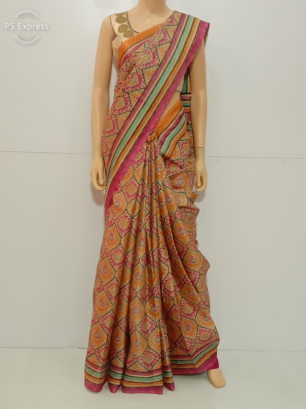 SAREE BARDANA JUTE COTTON PINK ORANGE S0120 RS880