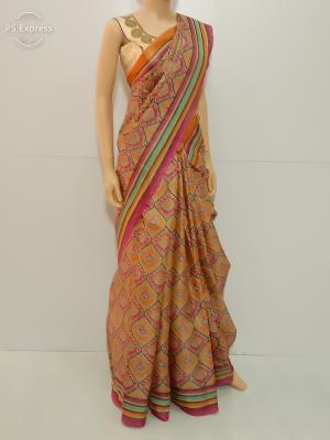 SAREE BARDANA JUTE COTTON PINK ORANGE S0120 RS880