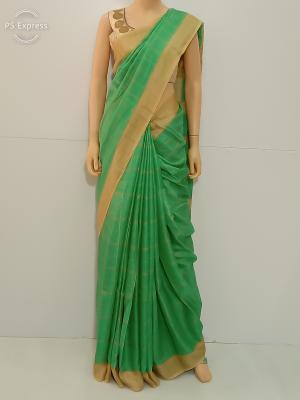 SAREE BARDANA JUTE COTTON GOLDEN GREEN S0123 RS880