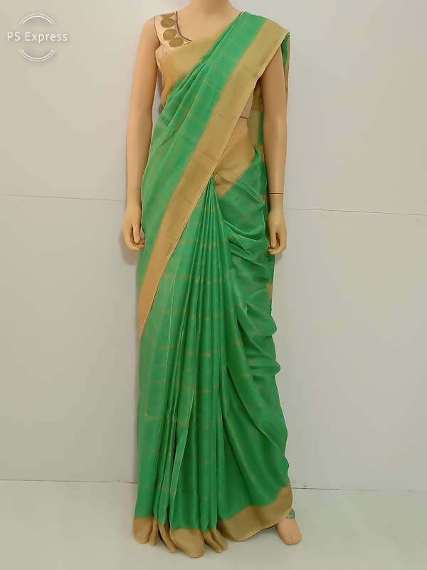SAREE BARDANA JUTE COTTON GOLDEN GREEN S0123 RS880