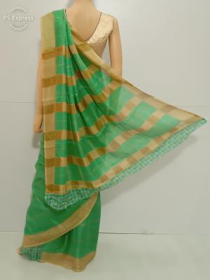 SAREE BARDANA JUTE COTTON GOLDEN GREEN S0123 RS880