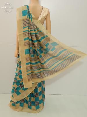 SAREE BARDANA JUTE COTTON GOLDEN BLUE S0124 RS880