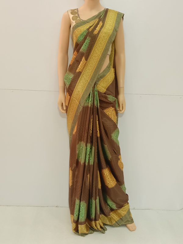SAREE MONIKA SHINING CREPE COFFEE BROWN S0328 RS695