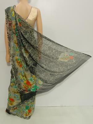 SAREE OVIYA GEORGETTE ELEPHANT BLACK S0480 RS575. SAREE OVIYA GEORGETTE ELEPHANT BLACK S0480 RS575.